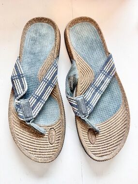Simple Thong Sandals Blue Plaid Minimalist Normcore Comfort Flip Flops 15 C56